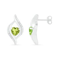 Heart-Shaped Peridot and 0.04 CT. T.W. Diamond Open Flame Stud Earrings in Sterling Silver|Peoples Jewellers
