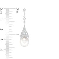 IMPERIAL® Oval Freshwater Cultured Pearl and Lab-Created White Sapphire Vintage-Style Drop Earrings in Sterling Silver|Peoples Jewellers
