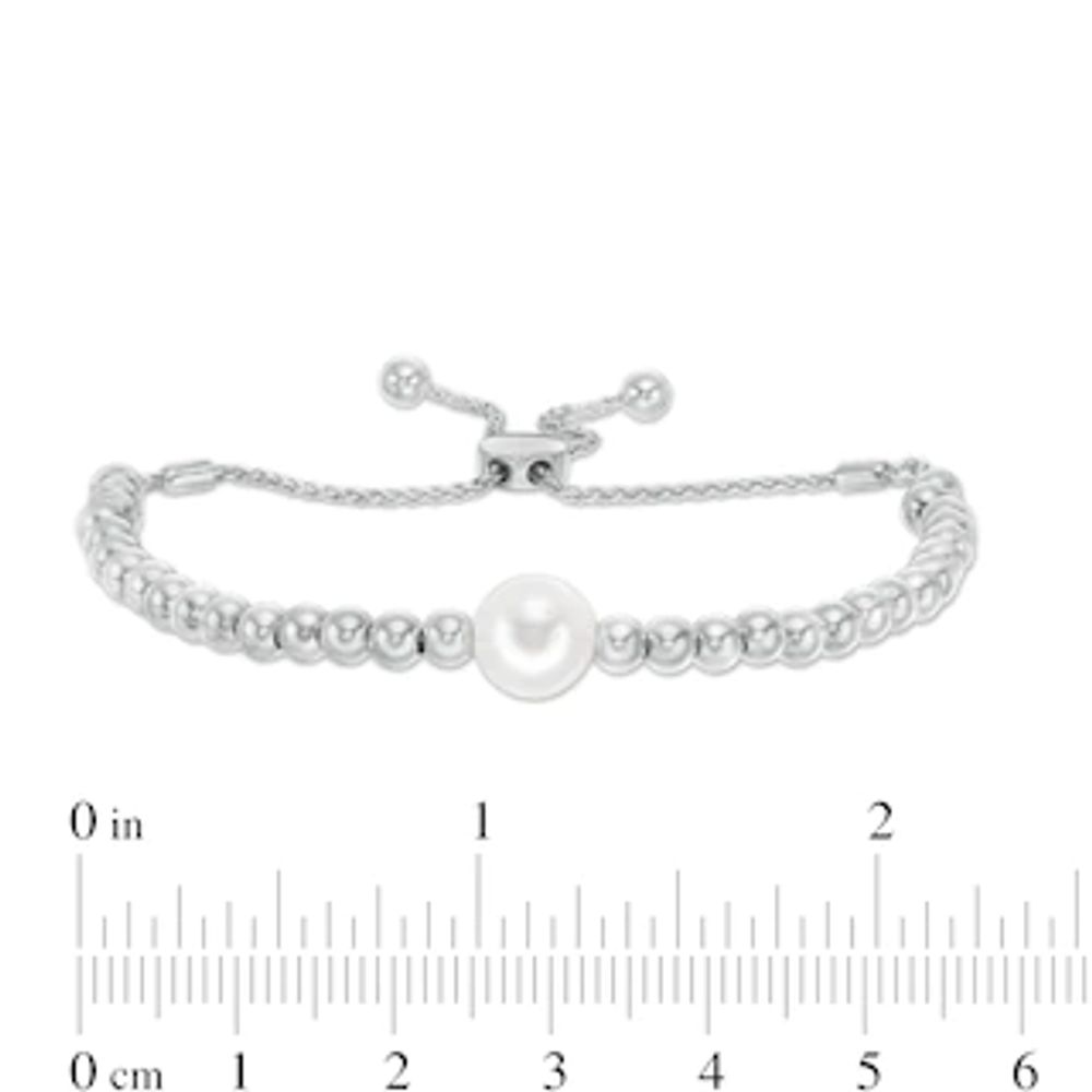 IMPERIAL® 8.0-9.0mm Freshwater Cultured Pearl and Ball Bolo Bracelet in Sterling Silver-11"|Peoples Jewellers