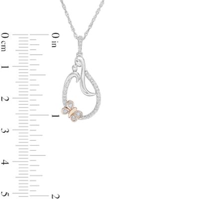 0.10 CT. T.W. Diamond Motherly Love Butterfly Teardrop Pendant in Sterling Silver and 10K Rose Gold|Peoples Jewellers
