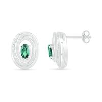 Oval Lab-Created Emerald and 0.066 CT. T.W. Diamond Beaded Open Swirl Frame Stud Earrings in Sterling Silver|Peoples Jewellers