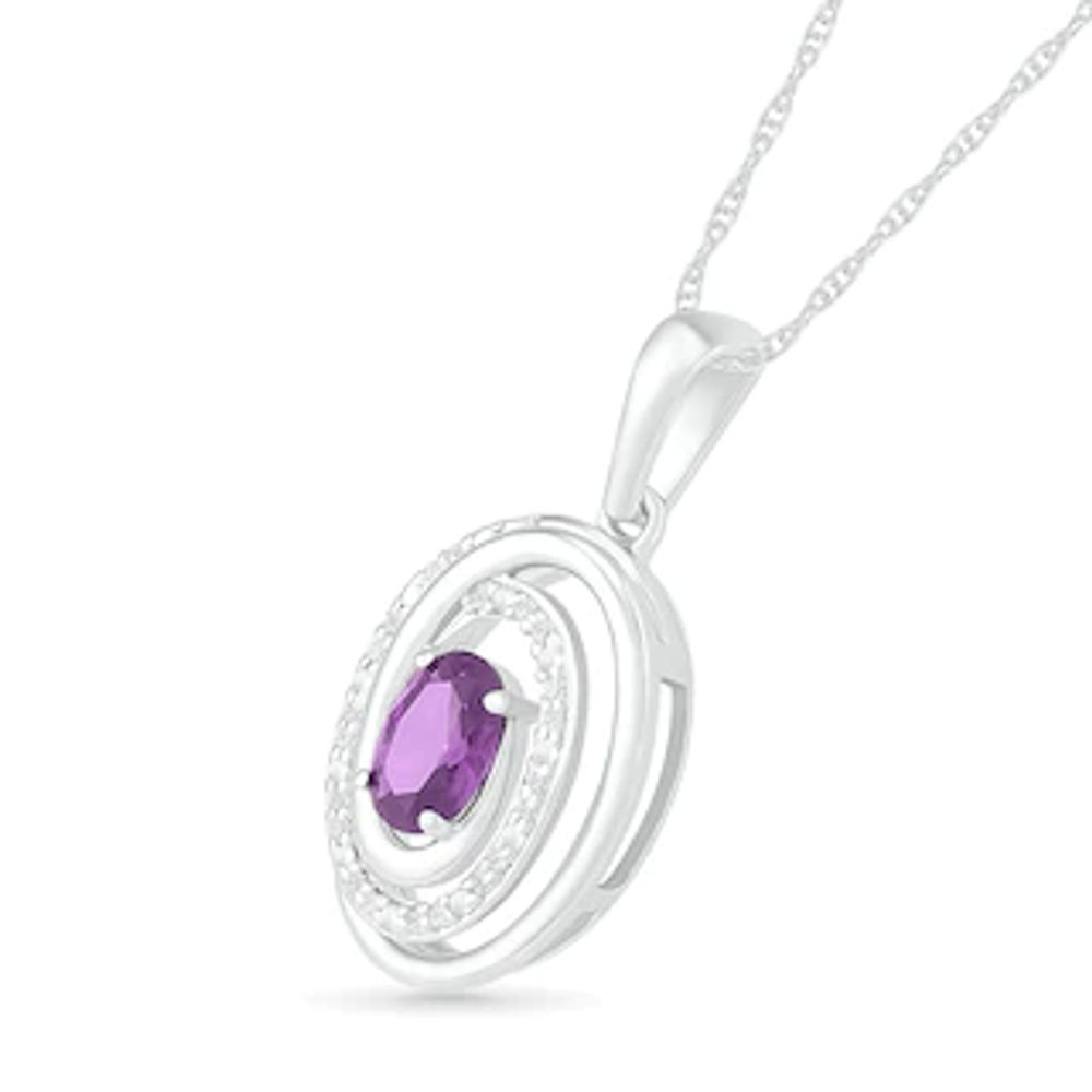 Oval Amethyst and 0.065 CT. T.W. Diamond Beaded Open Swirl Frame Drop Pendant in Sterling Silver|Peoples Jewellers