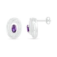 Oval Amethyst and 0.066 CT. T.W. Diamond Beaded Open Swirl Frame Stud Earrings in Sterling Silver|Peoples Jewellers