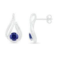 5.0mm Lab-Created Sapphire and 0.065 CT. T.W. Diamond Beaded Open Flame Stud Earrings in Sterling Silver|Peoples Jewellers