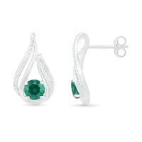 5.0mm Lab-Created Emerald and 0.065 CT. T.W. Diamond Beaded Open Flame Stud Earrings in Sterling Silver|Peoples Jewellers