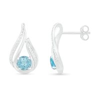 5.0mm Aquamarine and 0.065 CT. T.W. Diamond Beaded Open Flame Stud Earrings in Sterling Silver|Peoples Jewellers