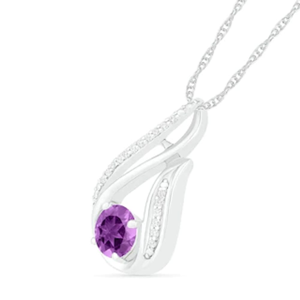 6.0mm Amethyst and 0.066 CT. T.W. Diamond Beaded Open Flame Pendant in Sterling Silver|Peoples Jewellers