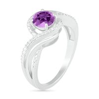 6.0mm Amethyst and 0.065 CT. T.W. Diamond Beaded Triple Row Bypass Twist Shank Ring in Sterling Silver|Peoples Jewellers