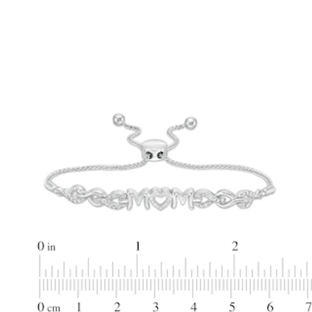 0.065 CT. T.W. Diamond "MOM" Heart Bolo Bracelet in Sterling Silver - 9.5"|Peoples Jewellers