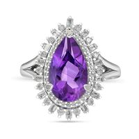 Pear-Shaped Amethyst and White Lab-Created Sapphire Double Shadow Frame Split Shank Ring in Sterling Silver|Peoples Jewellers