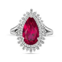 Pear-Shaped Lab-Created Ruby and White Lab-Created Sapphire Double Shadow Frame Split Shank Ring in Sterling Silver|Peoples Jewellers