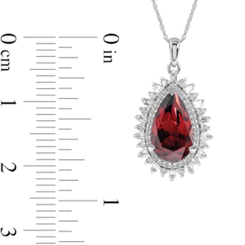 Pear-Shaped Garnet and White Lab-Created Sapphire Double Shadow Frame Drop Pendant in Sterling Silver|Peoples Jewellers