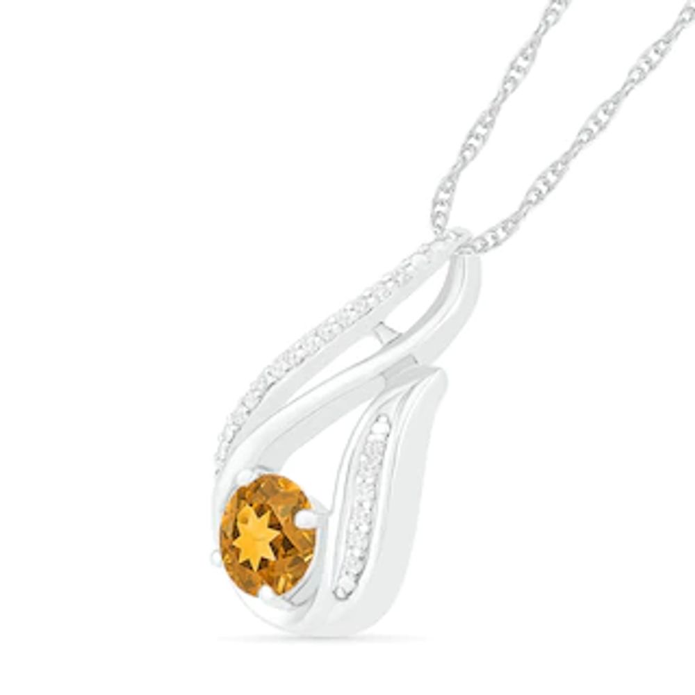 6.0mm Citrine and 0.07 CT. T.W. Diamond Beaded Open Flame Pendant in Sterling Silver|Peoples Jewellers