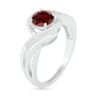 6.0mm Garnet and 0.07 CT. T.W. Diamond Beaded Triple Row Bypass Twist Shank Ring in Sterling Silver|Peoples Jewellers