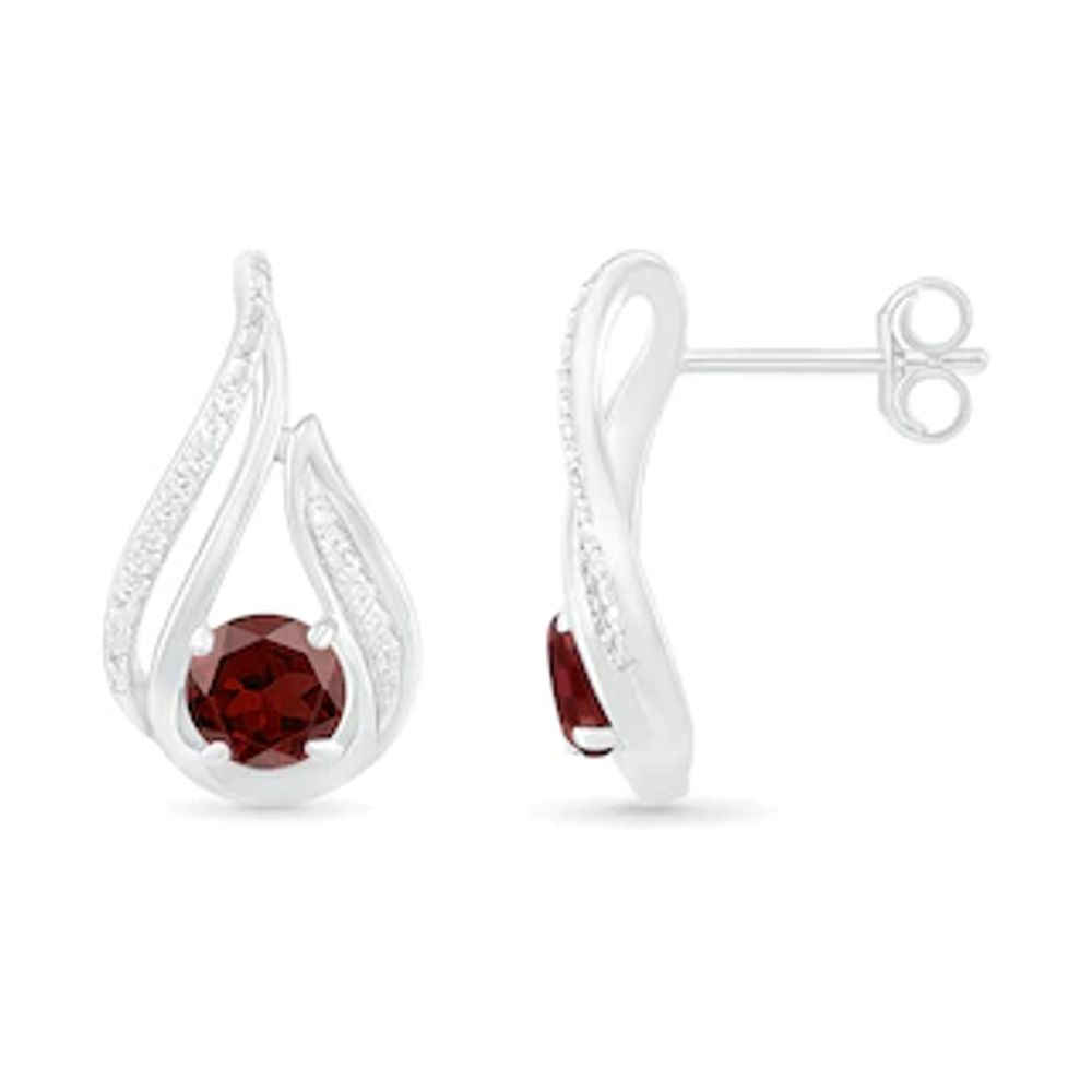 5.0mm Garnet and 0.07 CT. T.W. Diamond Beaded Open Flame Stud Earrings in Sterling Silver|Peoples Jewellers