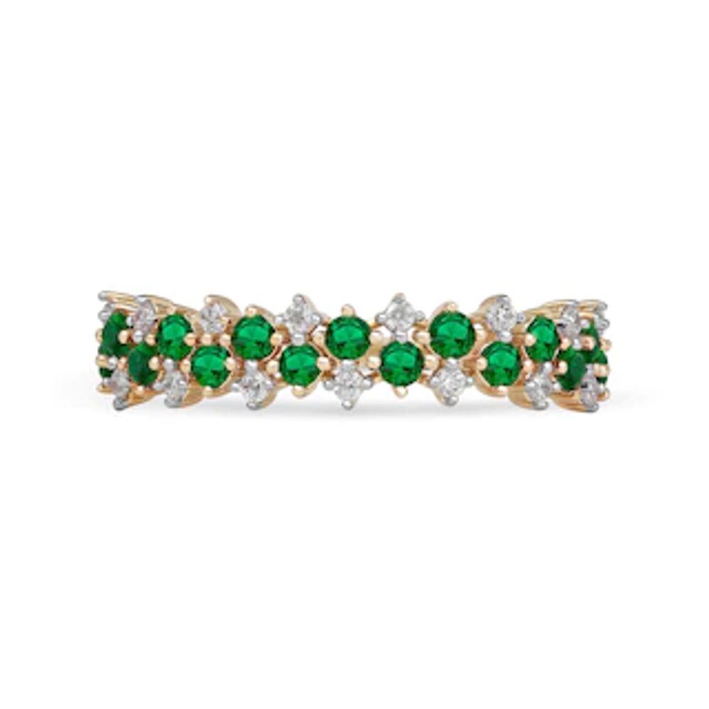 Emerald and 0.15 CT. T.W. Diamond Zig-Zag Double Row Split Shank Ring in 10K Gold|Peoples Jewellers