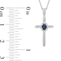 Oval Blue Sapphire and 0.04 CT. T.W. Diamond Frame Layered Cross Pendant in 10K White Gold|Peoples Jewellers
