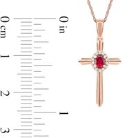 Oval Ruby and 0.04 CT. T.W. Diamond Frame Layered Cross Pendant in 10K Rose Gold|Peoples Jewellers