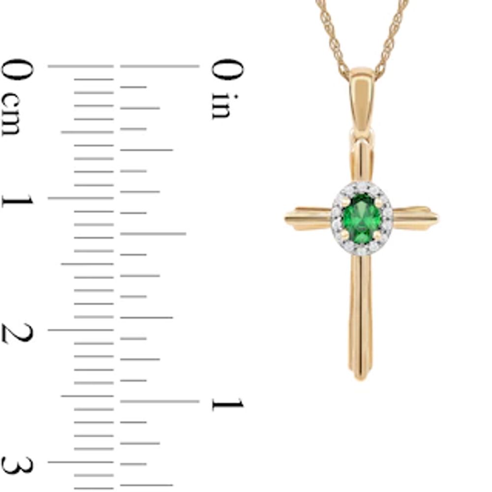 Oval Emerald and 0.04 CT. T.W. Diamond Frame Layered Cross Pendant in 10K Gold|Peoples Jewellers