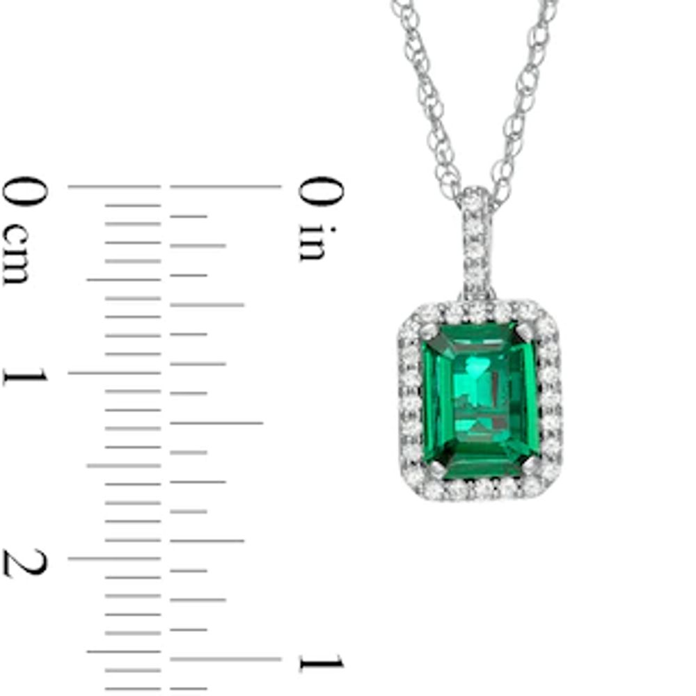 Emerald-Cut Lab-Created Emerald and White Sapphire Frame Drop Pendant Sterling Silver|Peoples Jewellers