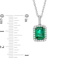 Emerald-Cut Lab-Created Emerald and White Sapphire Frame Drop Pendant Sterling Silver|Peoples Jewellers