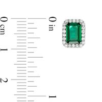 Emerald-Cut Lab-Created Emerald and White Sapphire Frame Stud Earrings in Sterling Silver|Peoples Jewellers