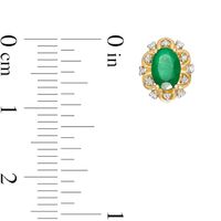 Oval Emerald and 0.07 CT. T.W. Diamond Scallop Frame Floral Stud Earrings in 10K Gold|Peoples Jewellers