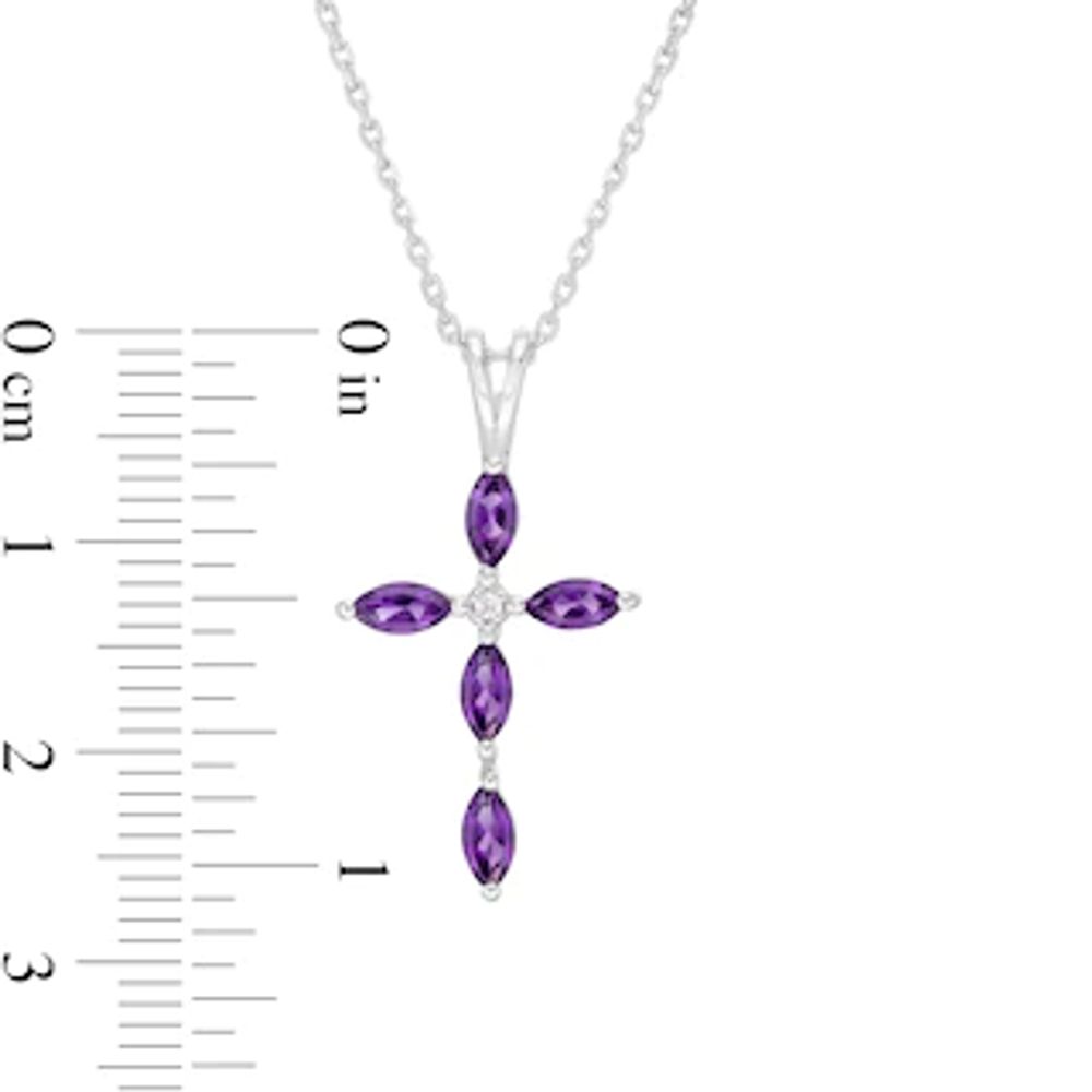 Marquise Amethyst and Diamond Accent Cross Pendant in 10K White Gold|Peoples Jewellers