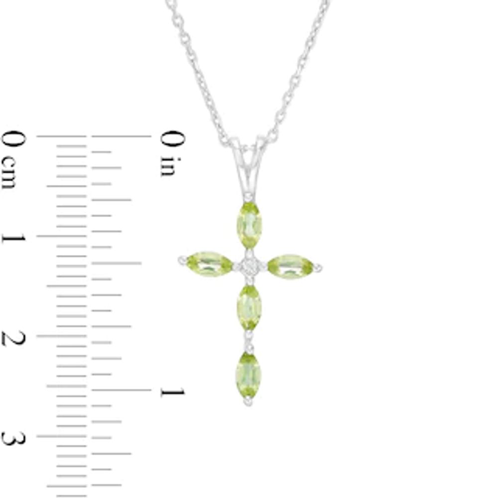 Marquise Peridot and Diamond Accent Cross Pendant in 10K White Gold|Peoples Jewellers