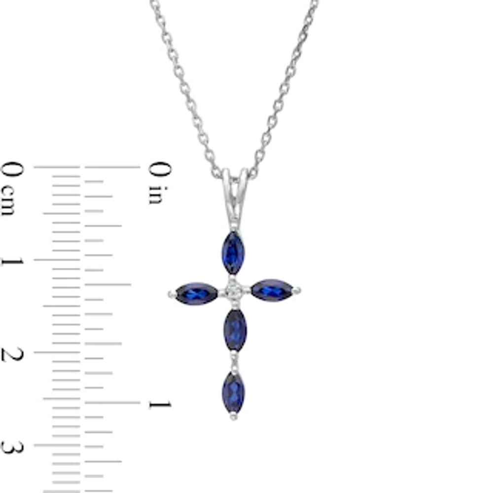 Marquise Blue Lab-Created Sapphire and Diamond Accent Cross Pendant in 10K White Gold|Peoples Jewellers