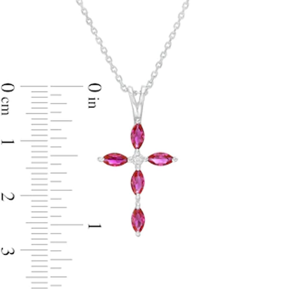 Marquise Lab-Created Ruby and Diamond Accent Cross Pendant in 10K White Gold|Peoples Jewellers