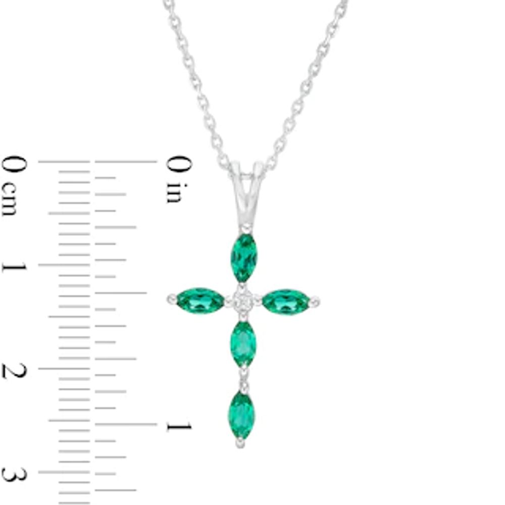 Marquise Lab-Created Emerald and Diamond Accent Cross Pendant in 10K White Gold|Peoples Jewellers