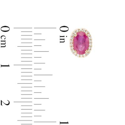 Oval Ruby and 0.088 CT. T.W. Diamond Frame Stud Earrings in 10K Gold|Peoples Jewellers