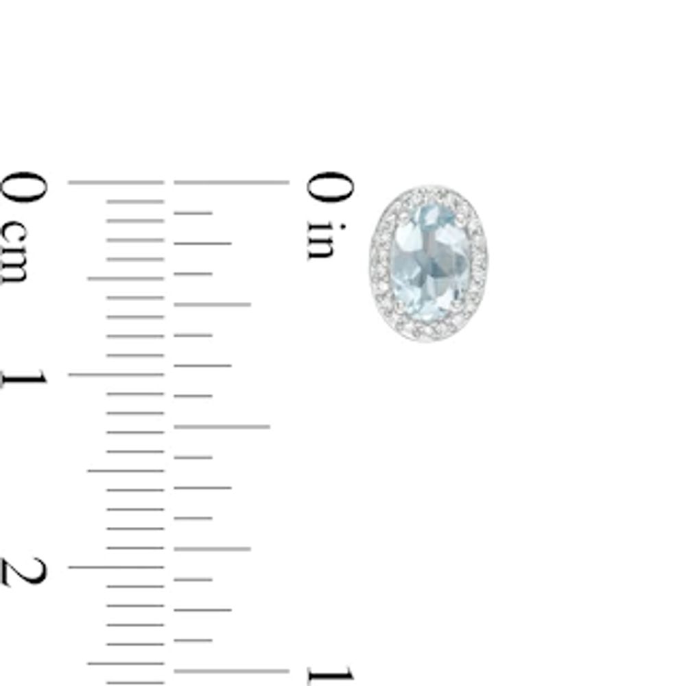 Oval Aquamarine and 0.088 CT. T.W. Diamond Frame Stud Earrings in 10K White Gold|Peoples Jewellers