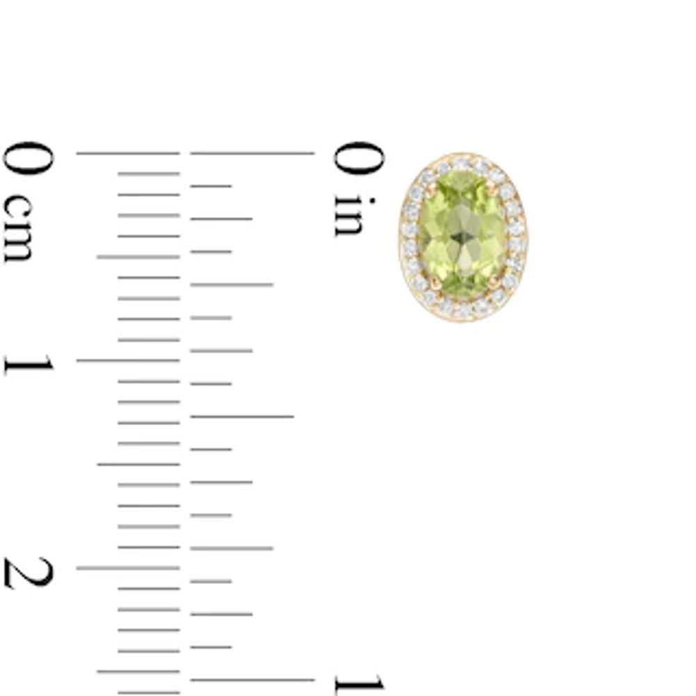 Oval Peridot and 0.088 CT. T.W. Diamond Frame Stud Earrings in 10K Gold|Peoples Jewellers