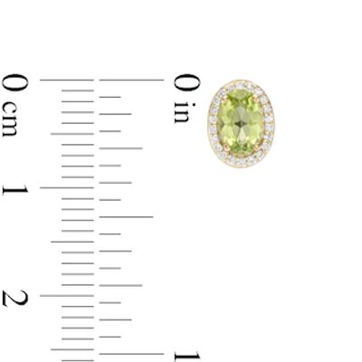 Oval Peridot and 0.088 CT. T.W. Diamond Frame Stud Earrings in 10K Gold|Peoples Jewellers