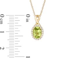 Oval Peridot and 0.08 CT. T.W. Diamond Frame Twisted Split Bail Pendant in 10K Gold|Peoples Jewellers