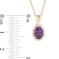Oval Amethyst and 0.08 CT. T.W. Diamond Frame Twisted Split Bail Pendant in 10K Gold|Peoples Jewellers