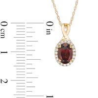 Oval Garnet and 0.08 CT. T.W. Diamond Frame Twisted Split Bail Pendant in 10K Gold|Peoples Jewellers