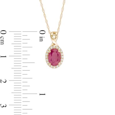 Oval Ruby and 0.08 CT. T.W. Diamond Frame Twisted Split Bail Pendant in 10K Gold|Peoples Jewellers
