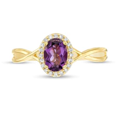 Oval Amethyst and 0.08 CT. T.W. Diamond Frame Twist Shank Ring in 10K Gold|Peoples Jewellers