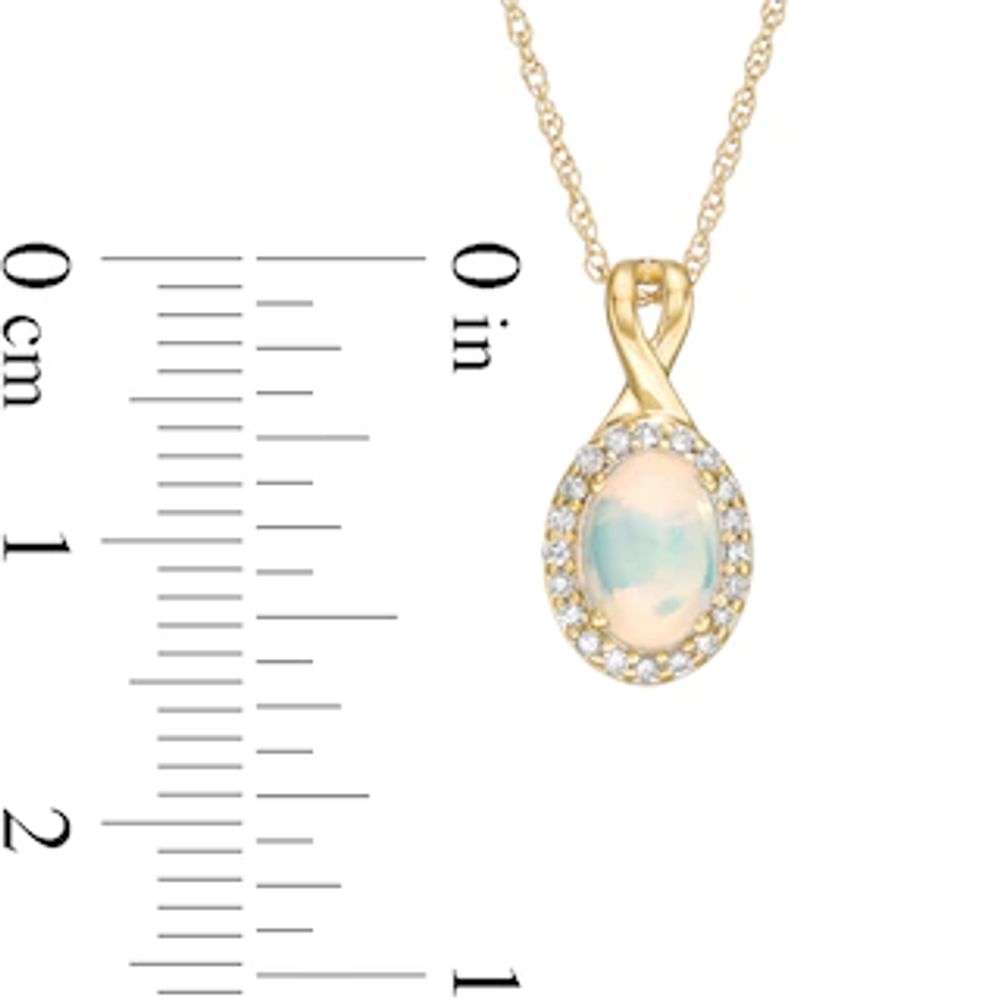 Oval Opal and 0.08 CT. T.W. Diamond Frame Twisted Split Bail Pendant in 10K Gold|Peoples Jewellers