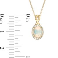 Oval Opal and 0.08 CT. T.W. Diamond Frame Twisted Split Bail Pendant in 10K Gold|Peoples Jewellers