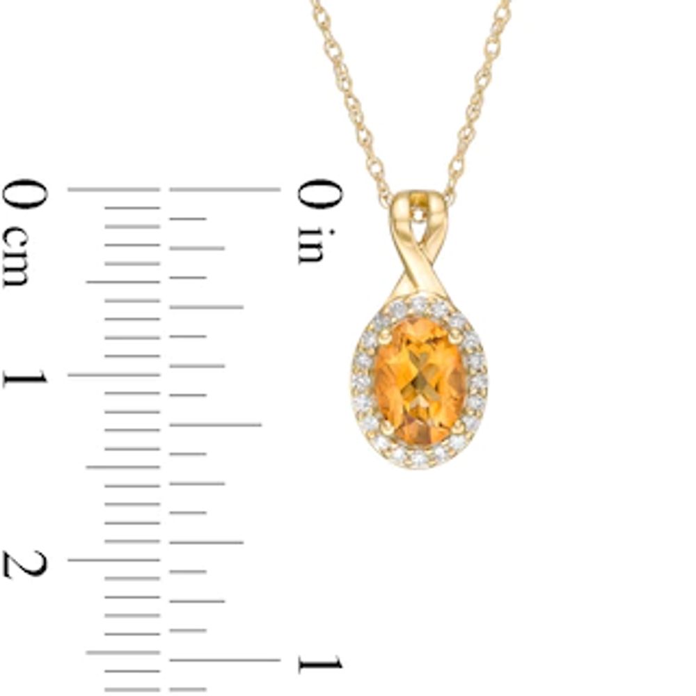 Oval Citrine and 0.08 CT. T.W. Diamond Frame Twisted Split Bail Pendant in 10K Gold|Peoples Jewellers