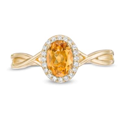 Oval Citrine and 0.08 CT. T.W. Diamond Frame Twist Shank Ring in 10K Gold|Peoples Jewellers