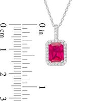 Emerald-Cut Lab-Created Ruby and White Sapphire Octagonal Frame Drop Pendant in Sterling Silver|Peoples Jewellers