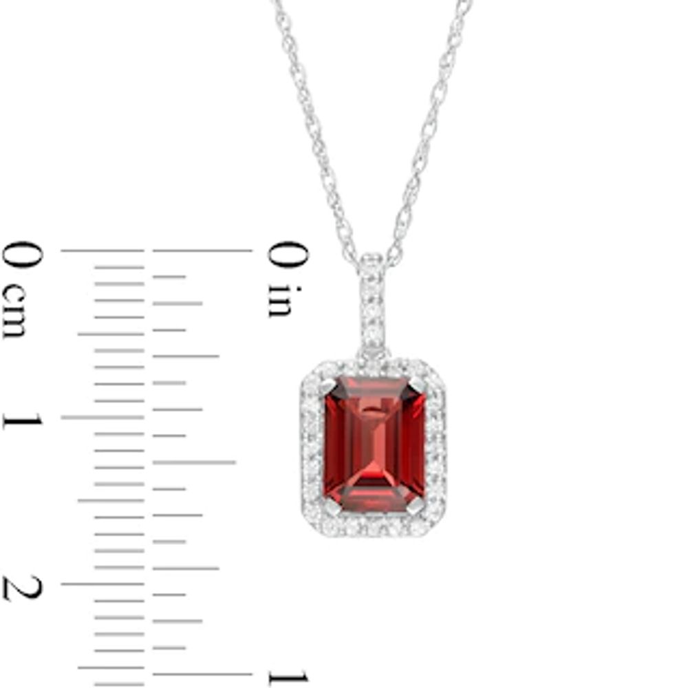 Emerald-Cut Simulated Garnet and Lab-Created White Sapphire Octagonal Frame Drop Pendant in Sterling Silver|Peoples Jewellers