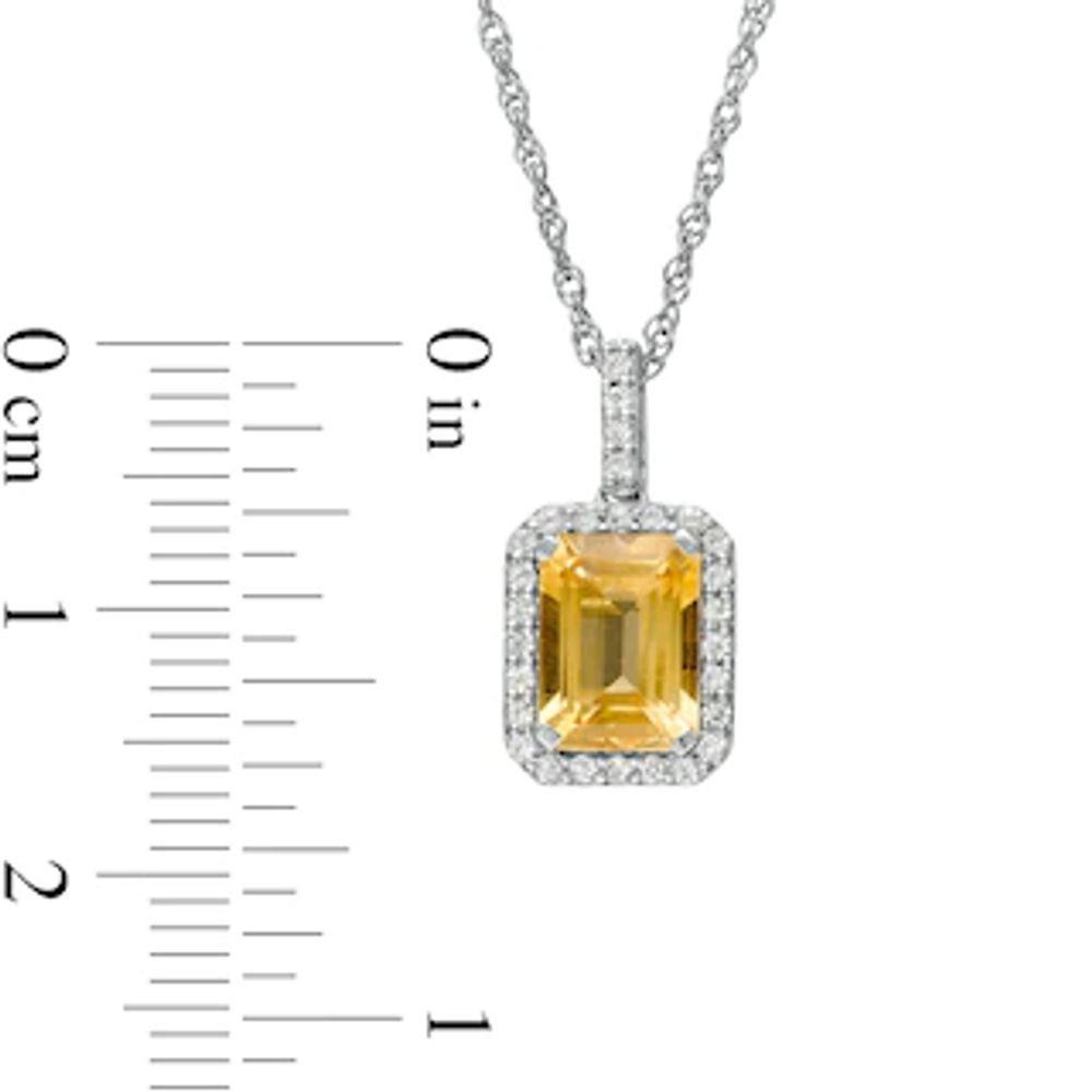 Emerald-Cut Lab-Created Citrine and White Sapphire Octagonal Frame Drop Pendant in Sterling Silver|Peoples Jewellers