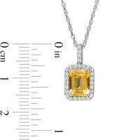 Emerald-Cut Lab-Created Citrine and White Sapphire Octagonal Frame Drop Pendant in Sterling Silver|Peoples Jewellers