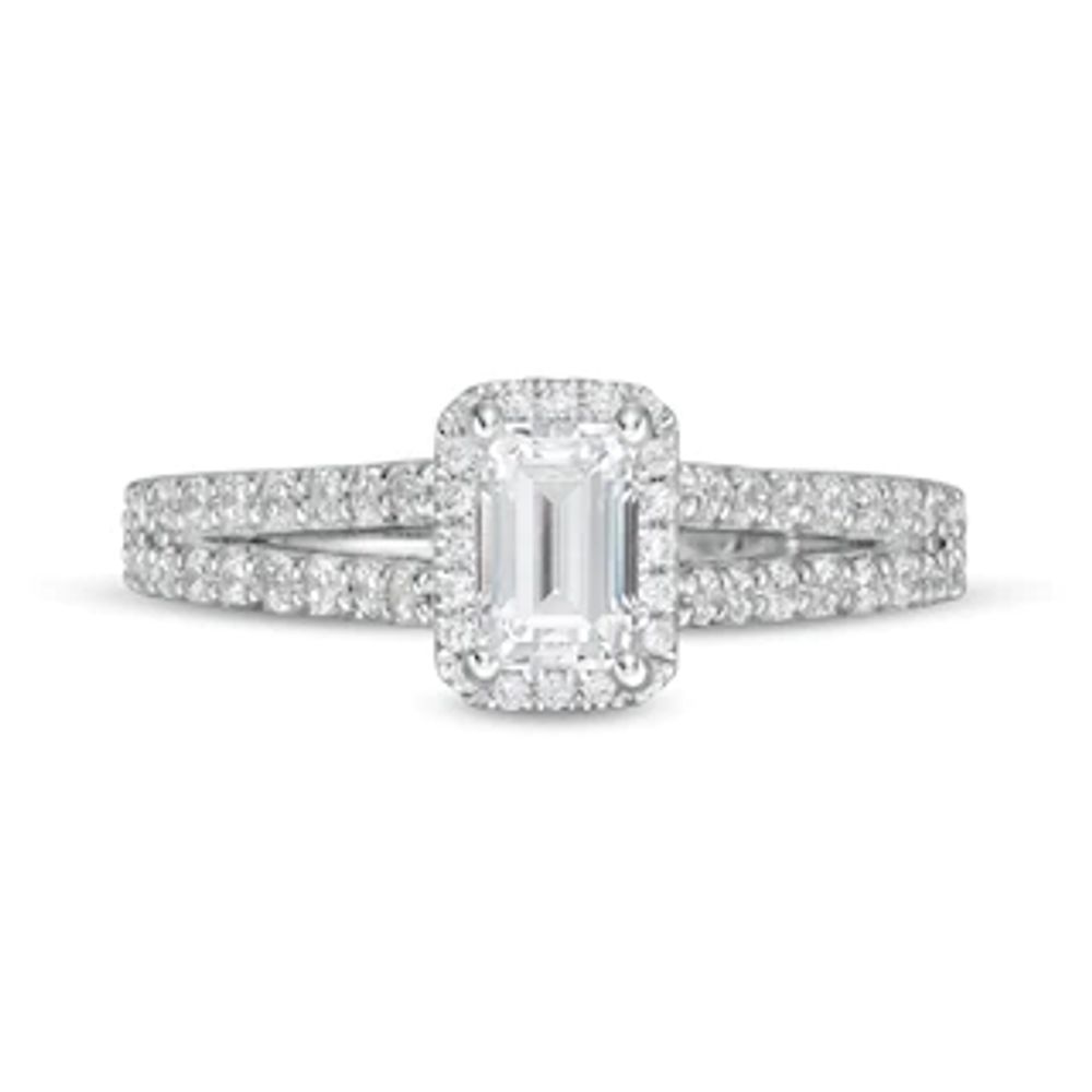 Peoples Private Collection 1.00 CT. T.W. Certified Emerald-Cut Diamond Frame Engagement Ring in 14K White Gold (F/SI2)|Peoples Jewellers